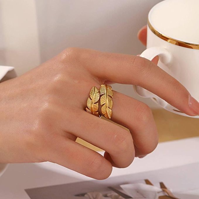 Gold Double Feather Ring
