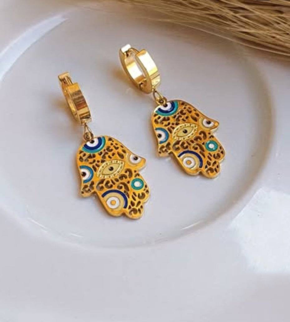 Gold Evil Eye Hamsa Earrings