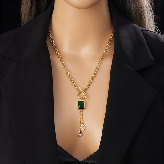 Green Crystal Teardrop Tassel Set