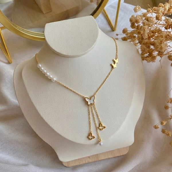 Butterfly and Pearl Necklace