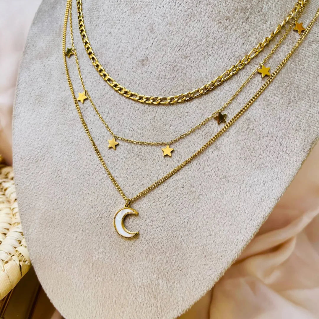 Three-Layer Moon & Stars Necklace