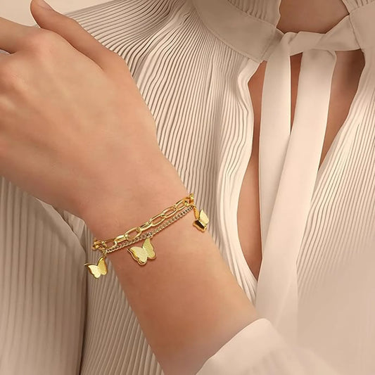 Double Layer Butterfly Charm Bracelet
