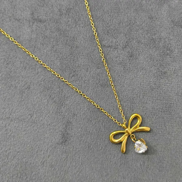 Bow and Zircon Heart Necklace