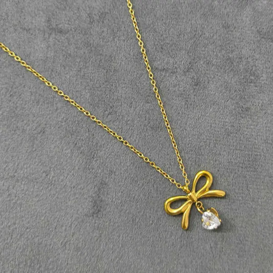 Bow and Zircon Heart Necklace