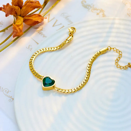 Green CZ Heart Bracelet