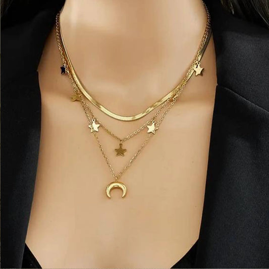 Three-Layer Moon & Stars Necklace
