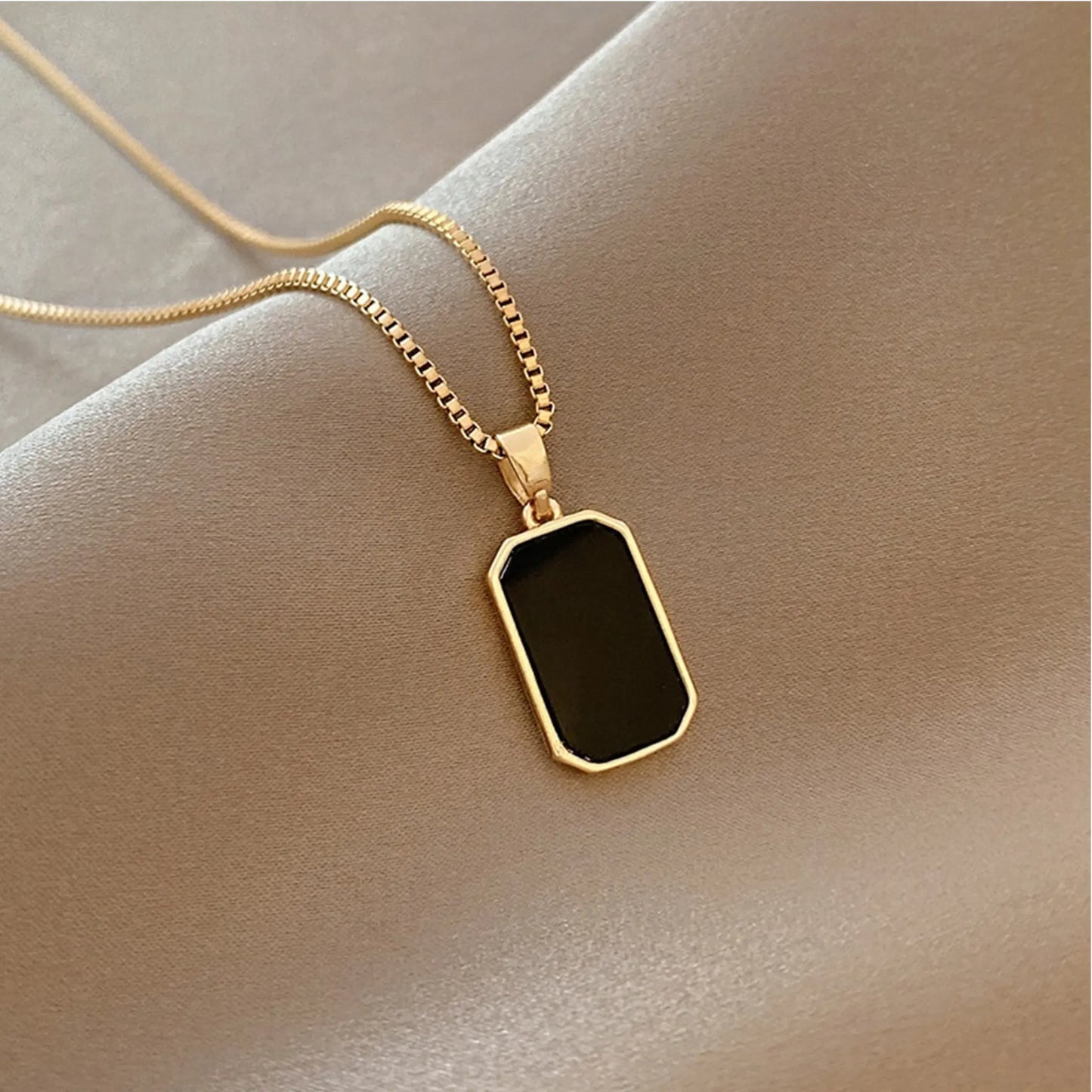 Gold Chain with Black Pendant Necklace