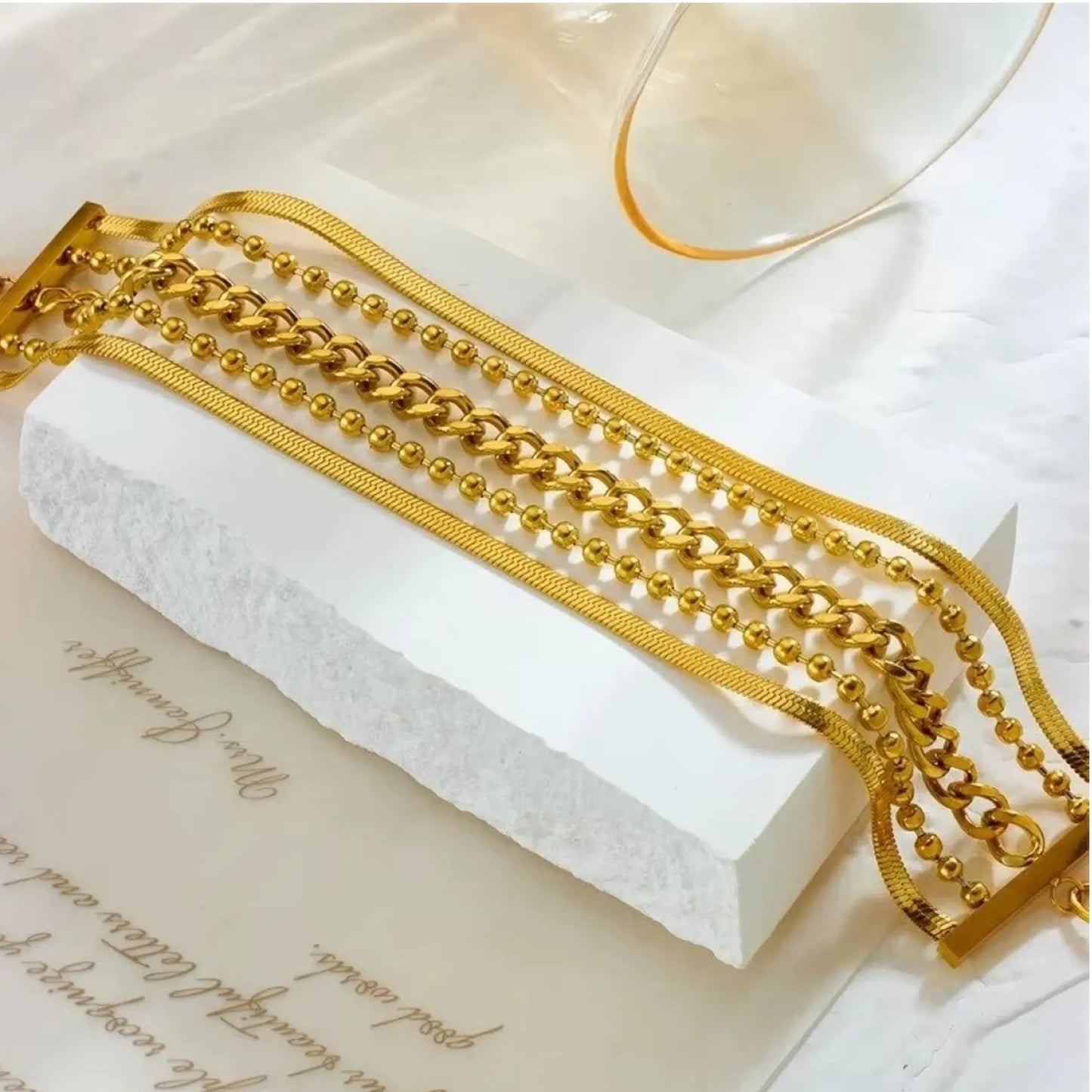 Herringbone Curb Chain Beaded Bracelet