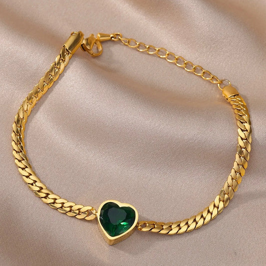 Green CZ Heart Bracelet