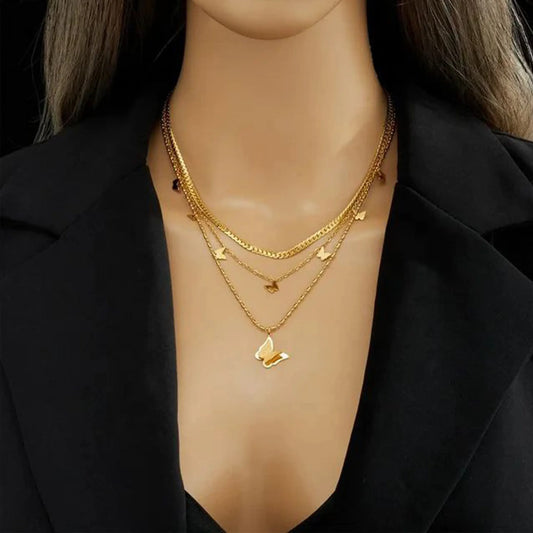 Multilayer Butterfly Pendant Necklace