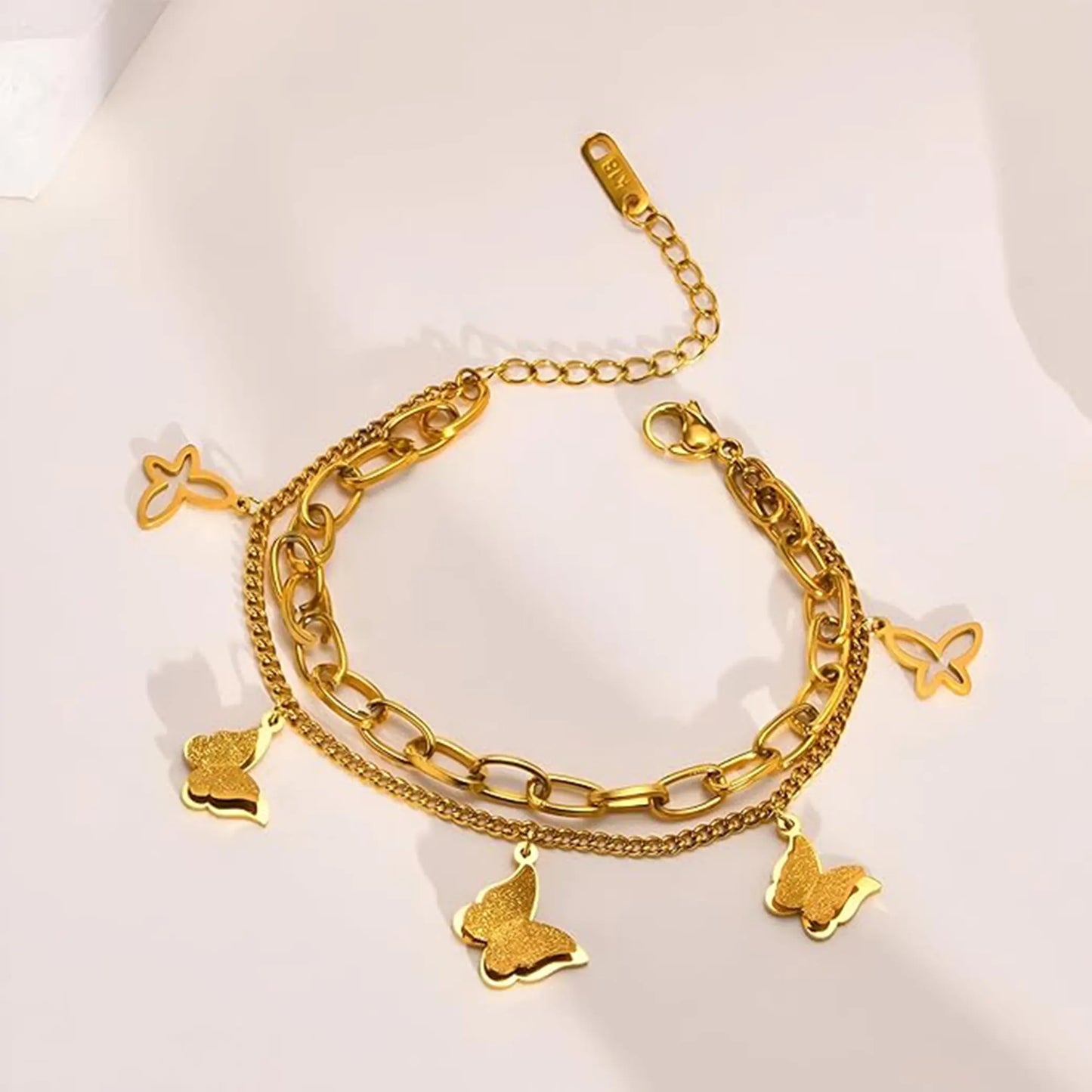 Double Layer Butterfly Charm Bracelet