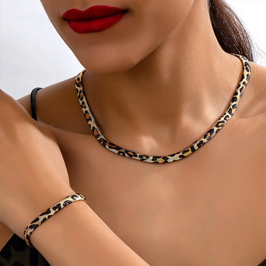 Leopard Print Snake Chain Set
