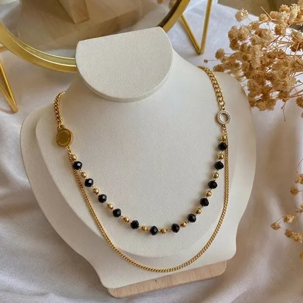 Gold and Black Beaded Necklace