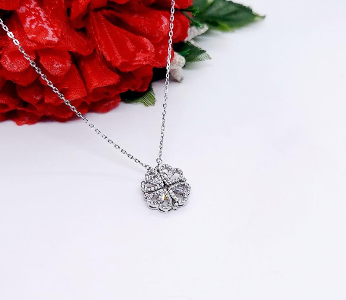 2in 1 Love Heart Silver Necklace