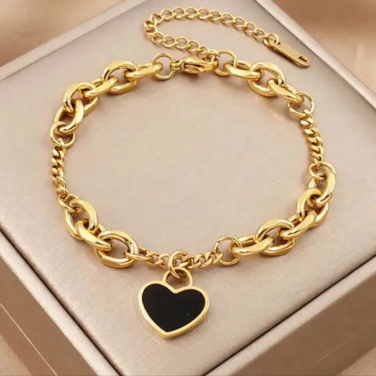 Gold Black Heart Bracelet