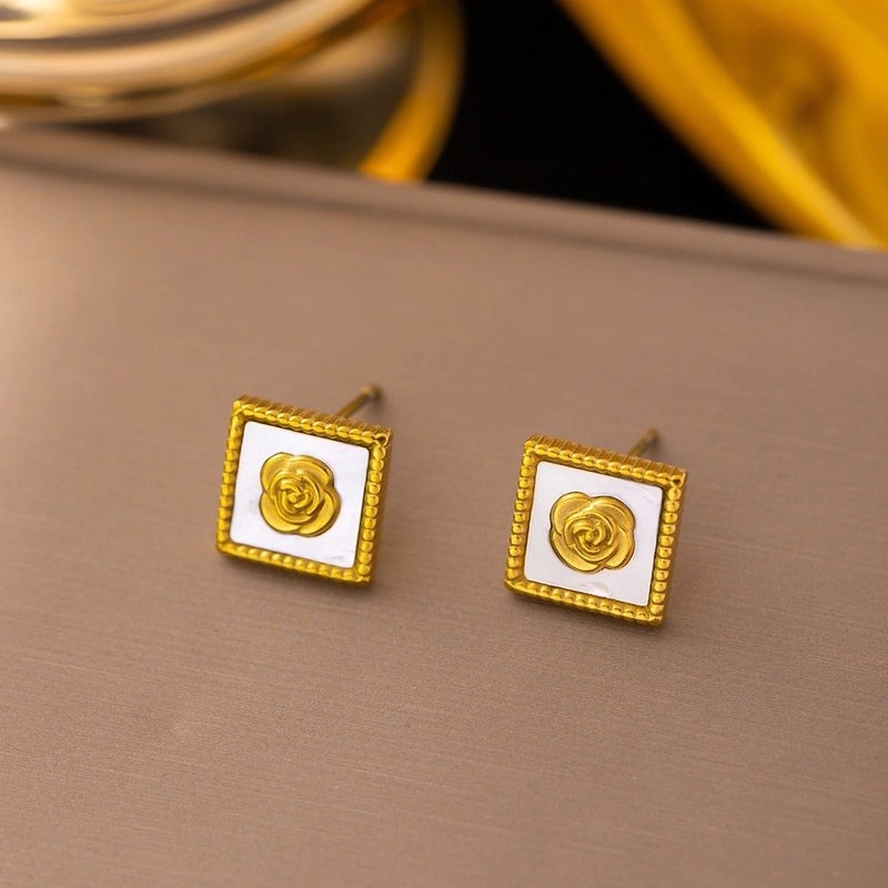 Rose Square Shell Inlay Earrings