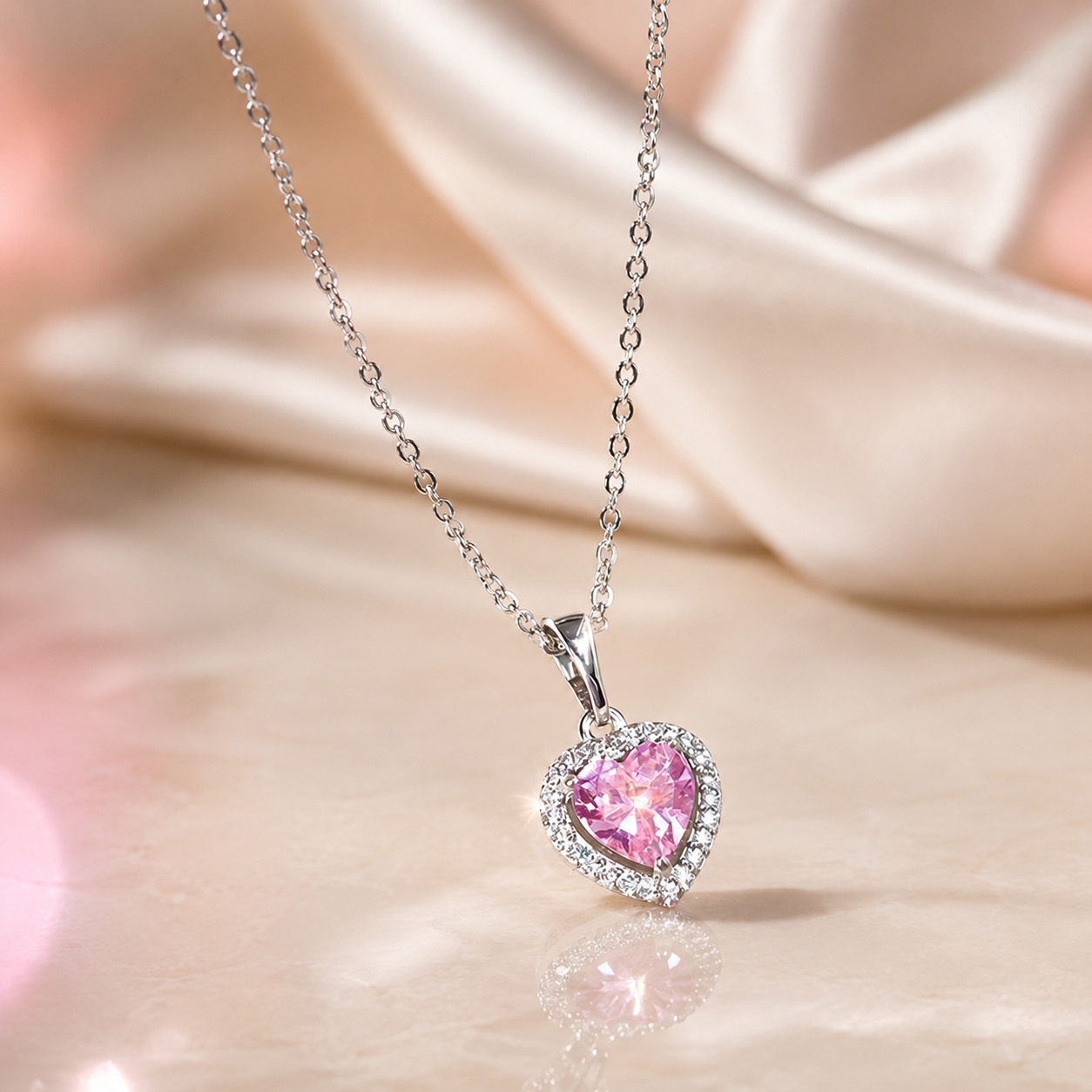 Pink Zirconia Heart Necklace