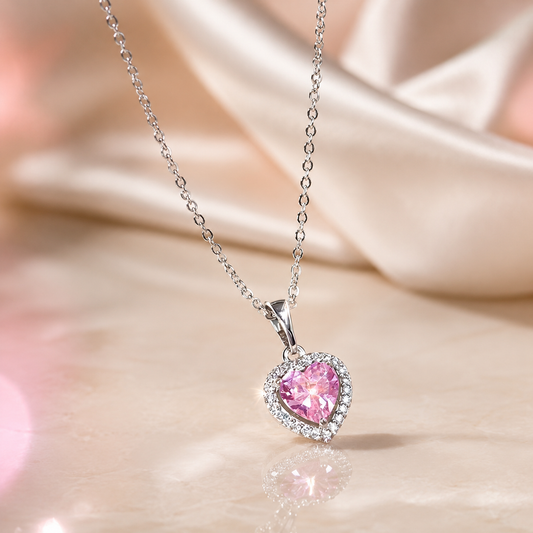 Pink Zirconia Heart Necklace