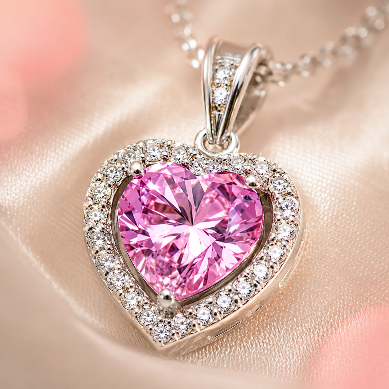Pink Zirconia Heart Necklace