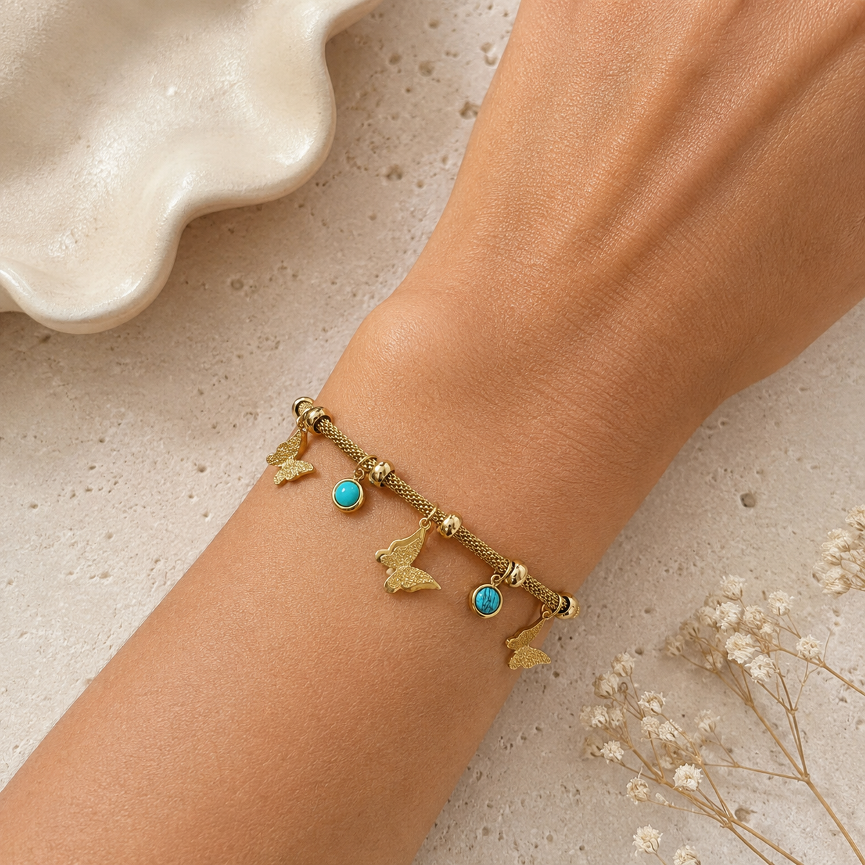 Butterfly Turquoise Charm Bracelet