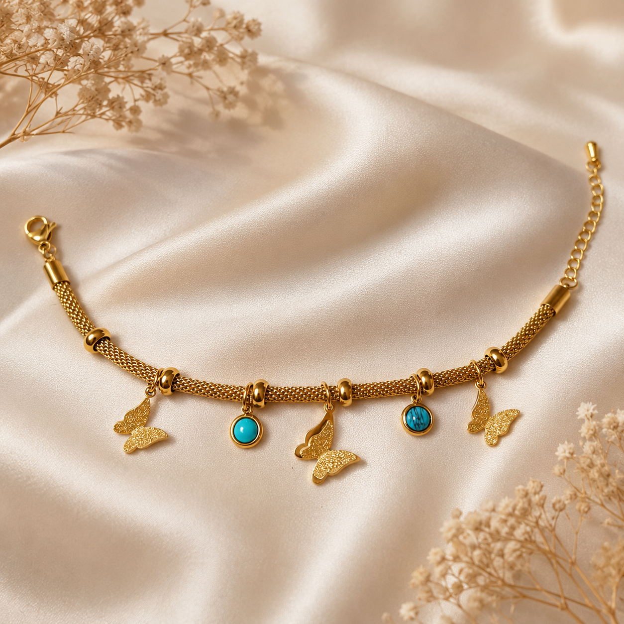 Butterfly Turquoise Charm Bracelet