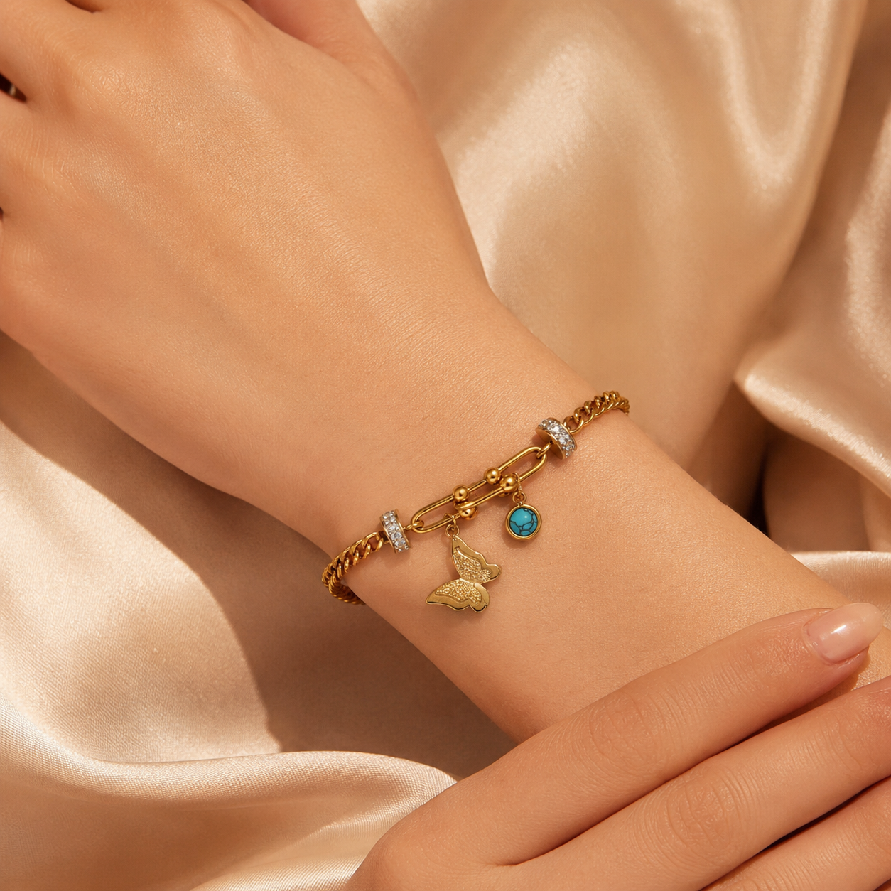 Butterfly Link Charm Bracelet