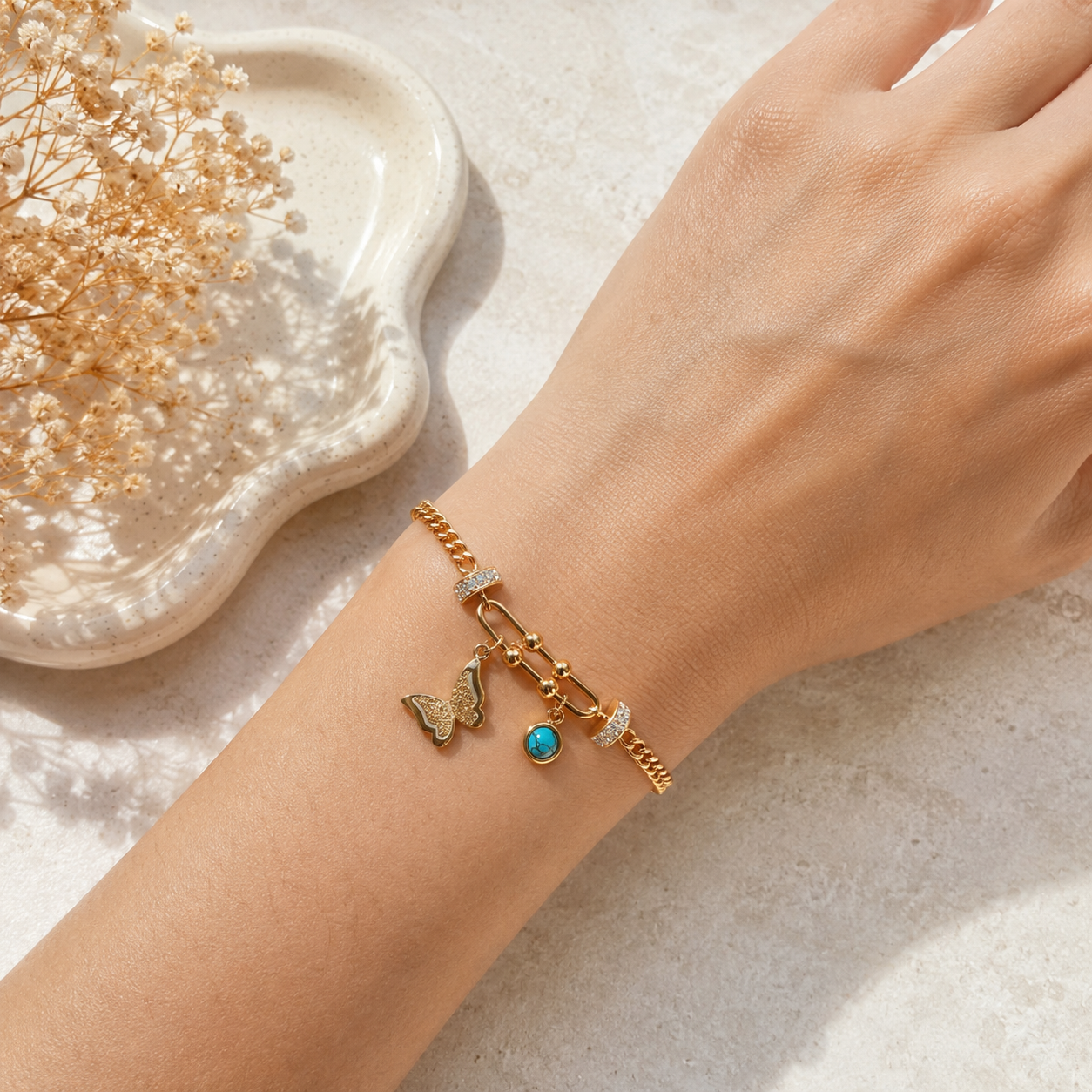 Butterfly Link Charm Bracelet
