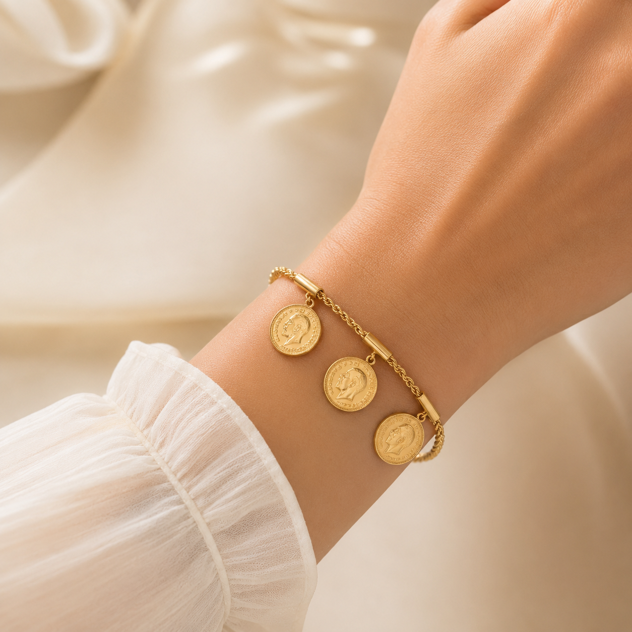 Triple Coin Charm Bracelet