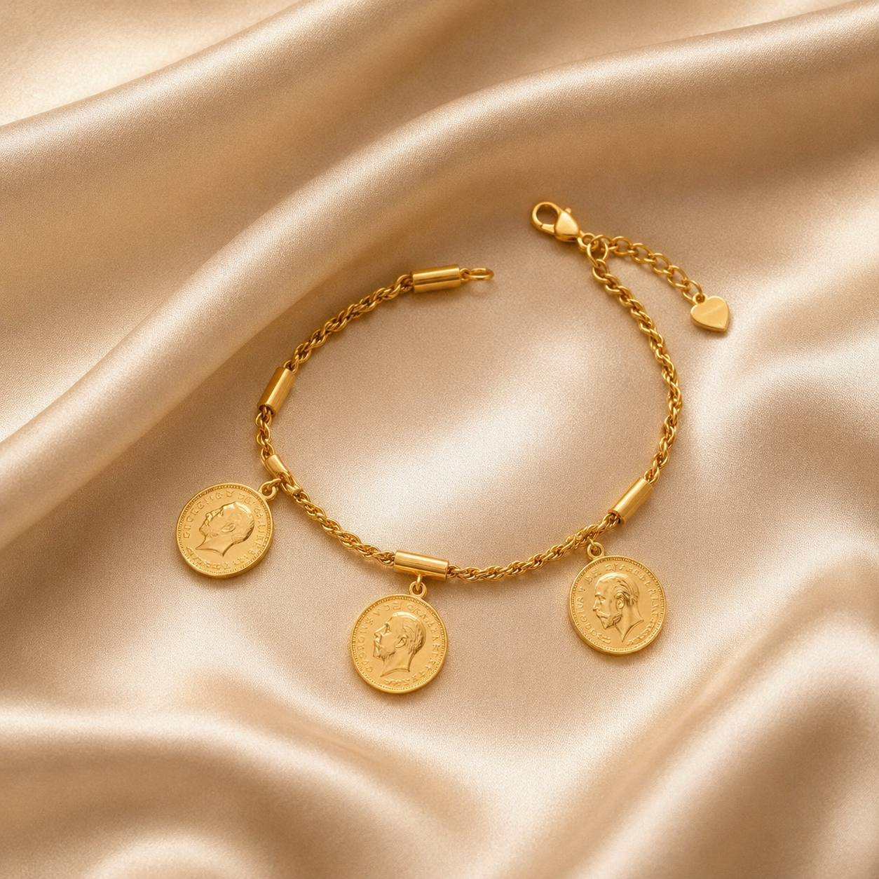 Triple Coin Charm Bracelet