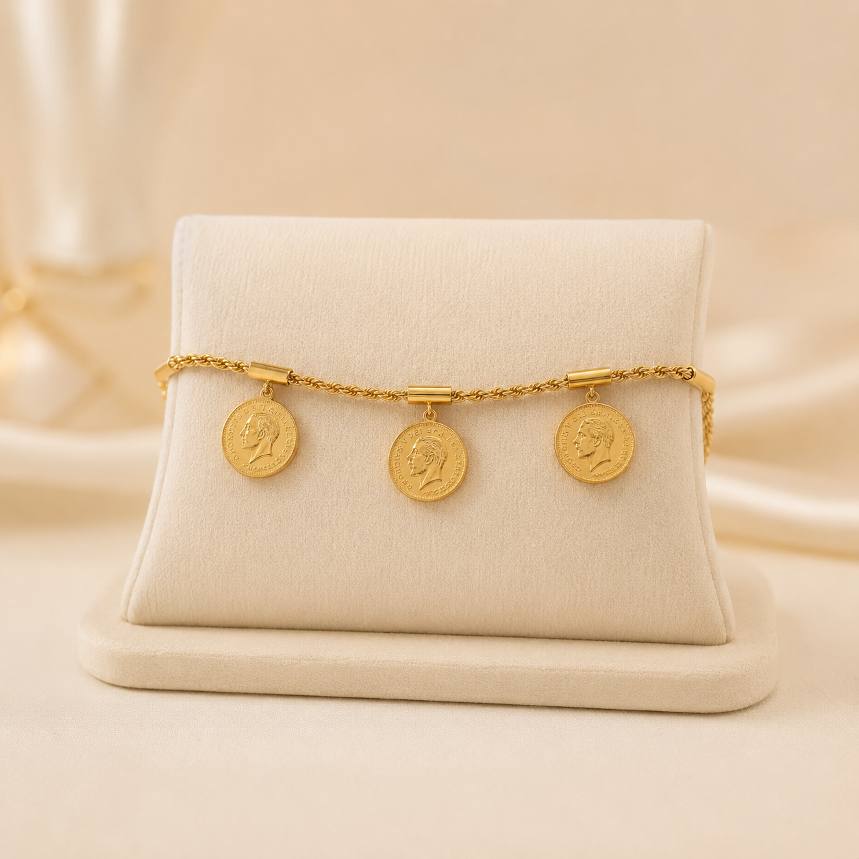 Triple Coin Charm Bracelet