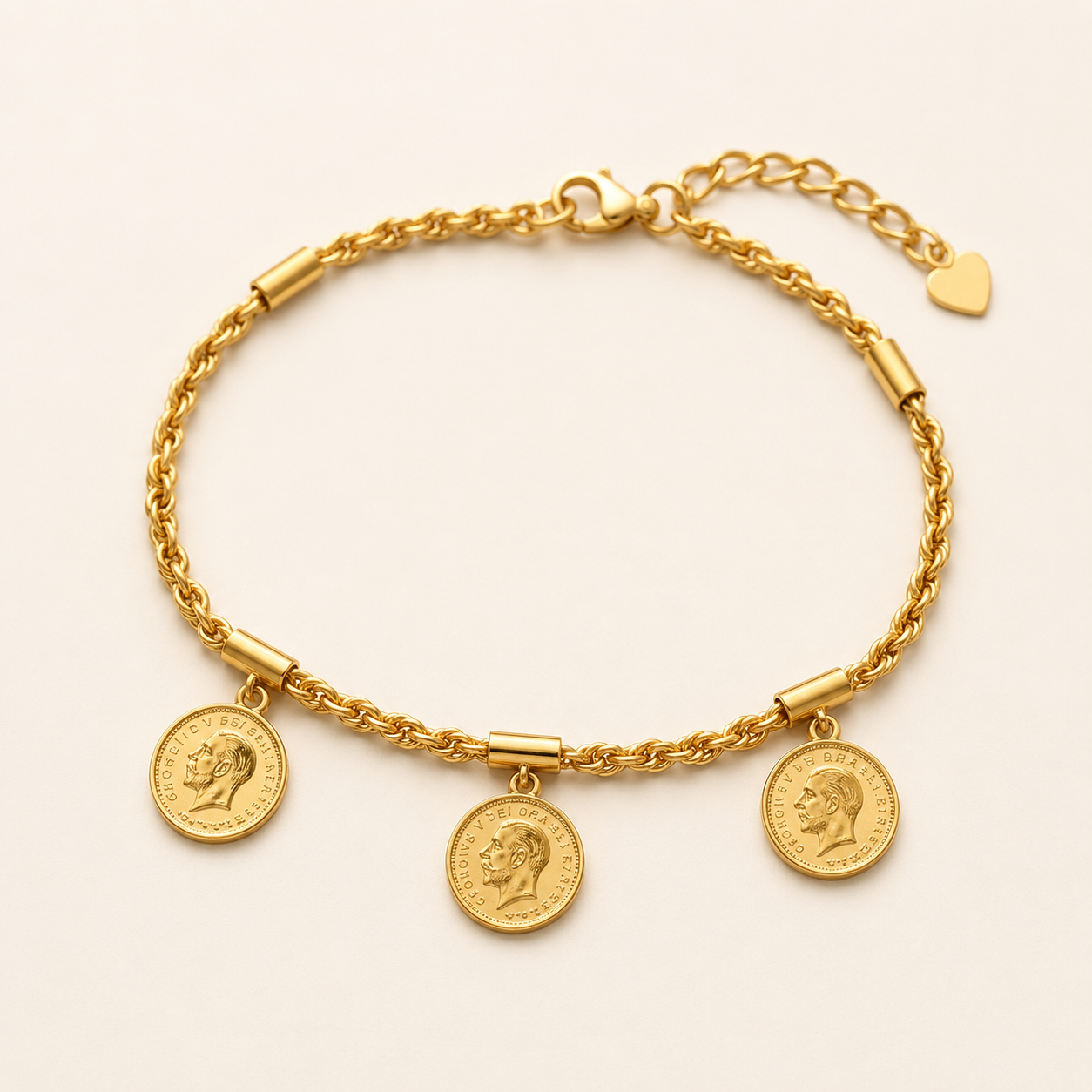 Triple Coin Charm Bracelet