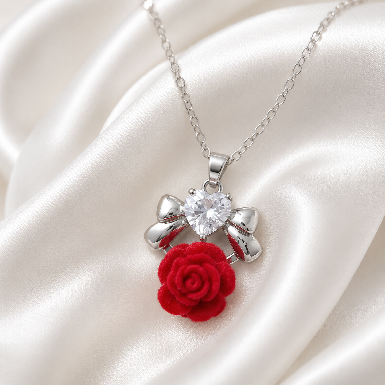 Crystal Heart Rose Necklace