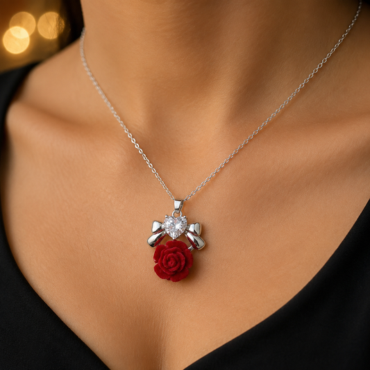 Crystal Heart Rose Necklace