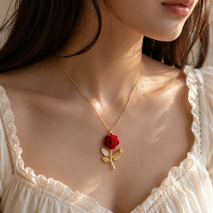 Elegant Red Rose Necklace