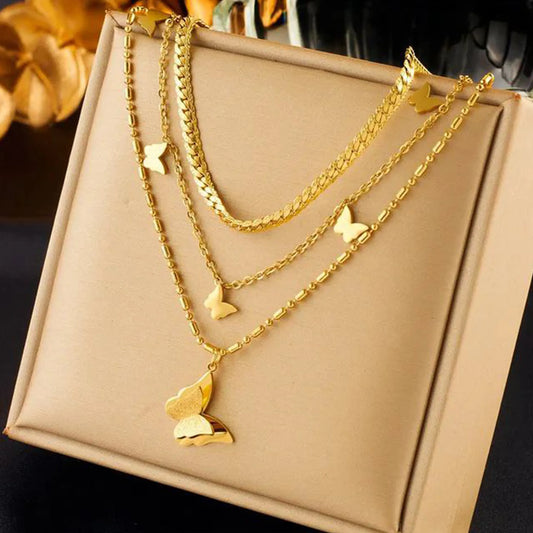 Multilayer Butterfly Pendant Necklace