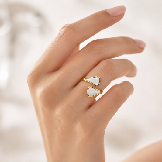 Golden Pearl Wings Ring