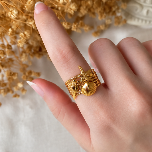 Conch, Shell and Starfish Ring