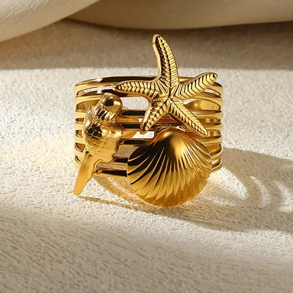 Conch, Shell and Starfish Ring